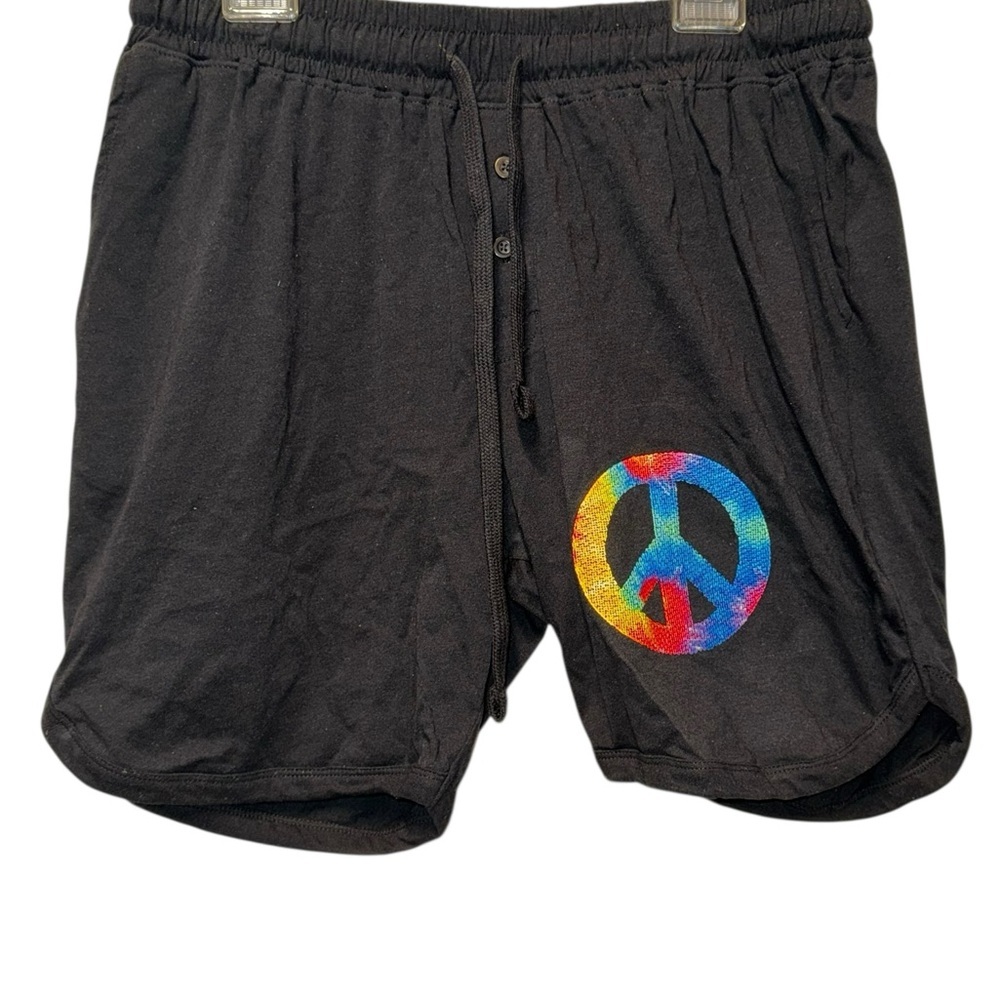 Bioworld Black Athletic Shorts with Colorful Peace Sign